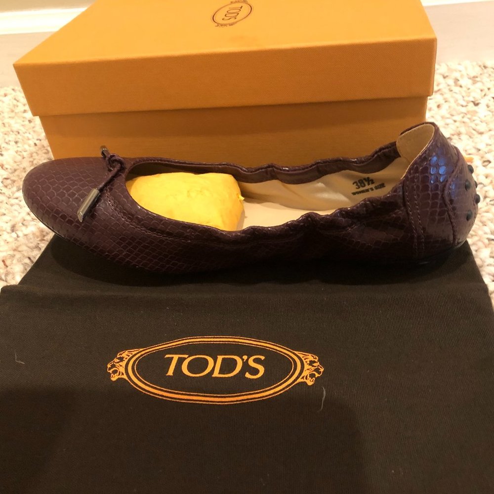 Tod's Python Embossed Leather Ladies Ballet Flat Size 8.5 - Picture 4 of 16